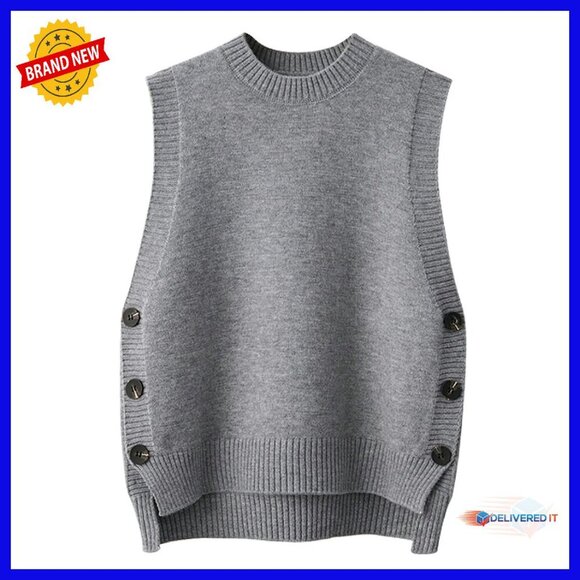 Sweaters - Sleeveless Ribbed Sweater Vest Crew Neck Loose Fit Pullover Top